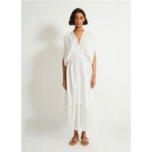 Lemlem Leila Boho Maxi Dress Womens M White Tiered Plunge Neck